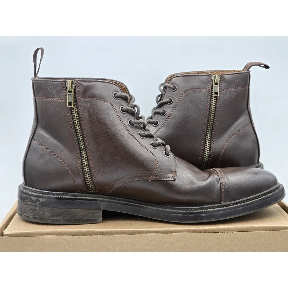 H&M Chelsea Boots Brown Oak Side Zipper Lace Up Ankle Boots Mens‎ Size 10M